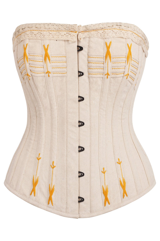Beige Overbust Corset With Gold Flossing