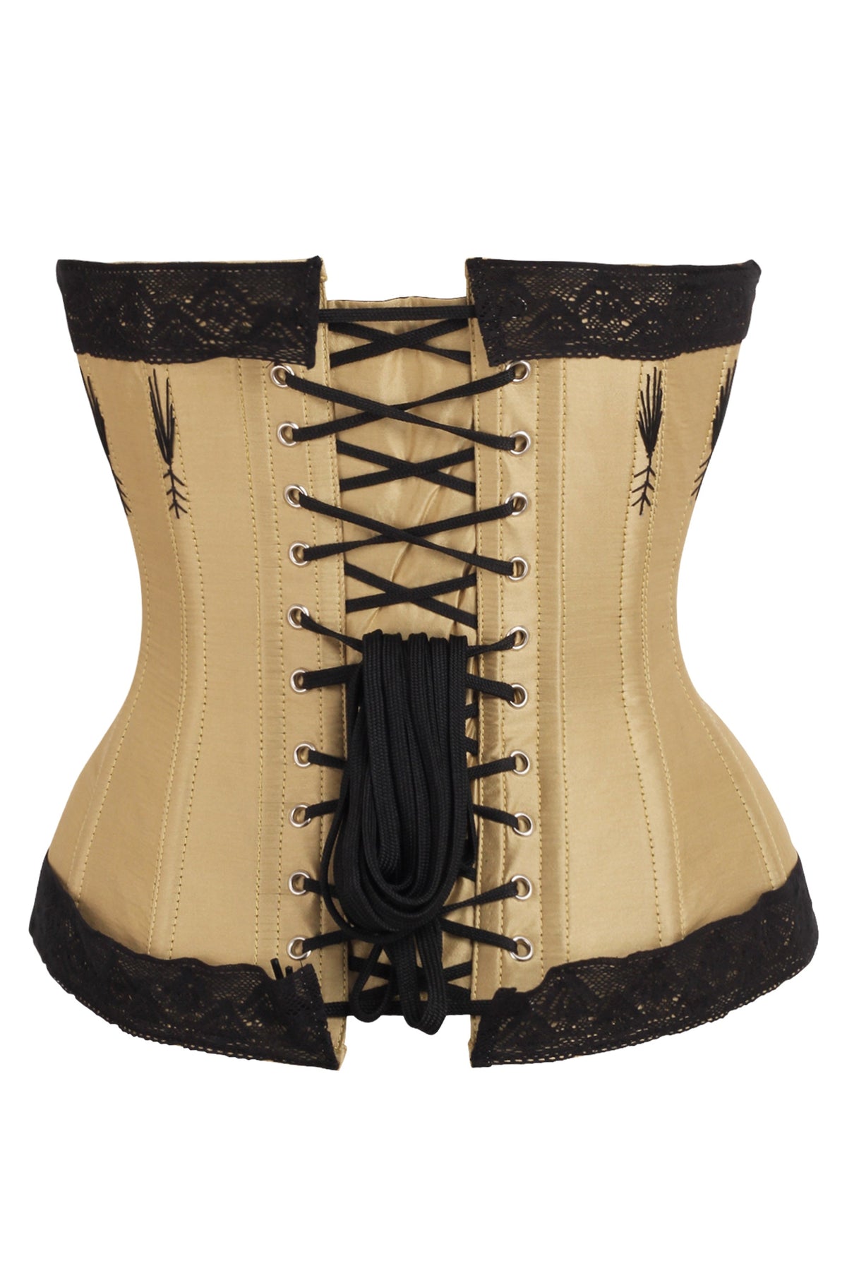 Black And Gold Overbust Corset With Lace And Flossing