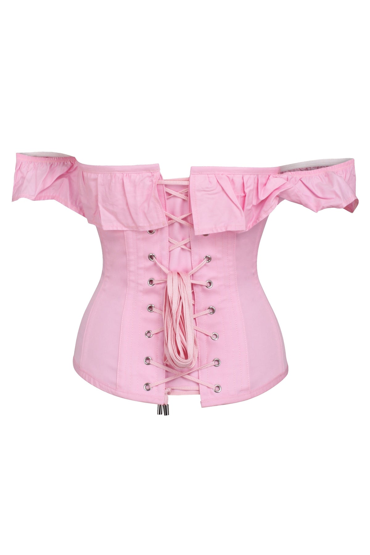 Pink Satin Vintage Inspired Straight Line Overbust With Off The Shoulder Collar