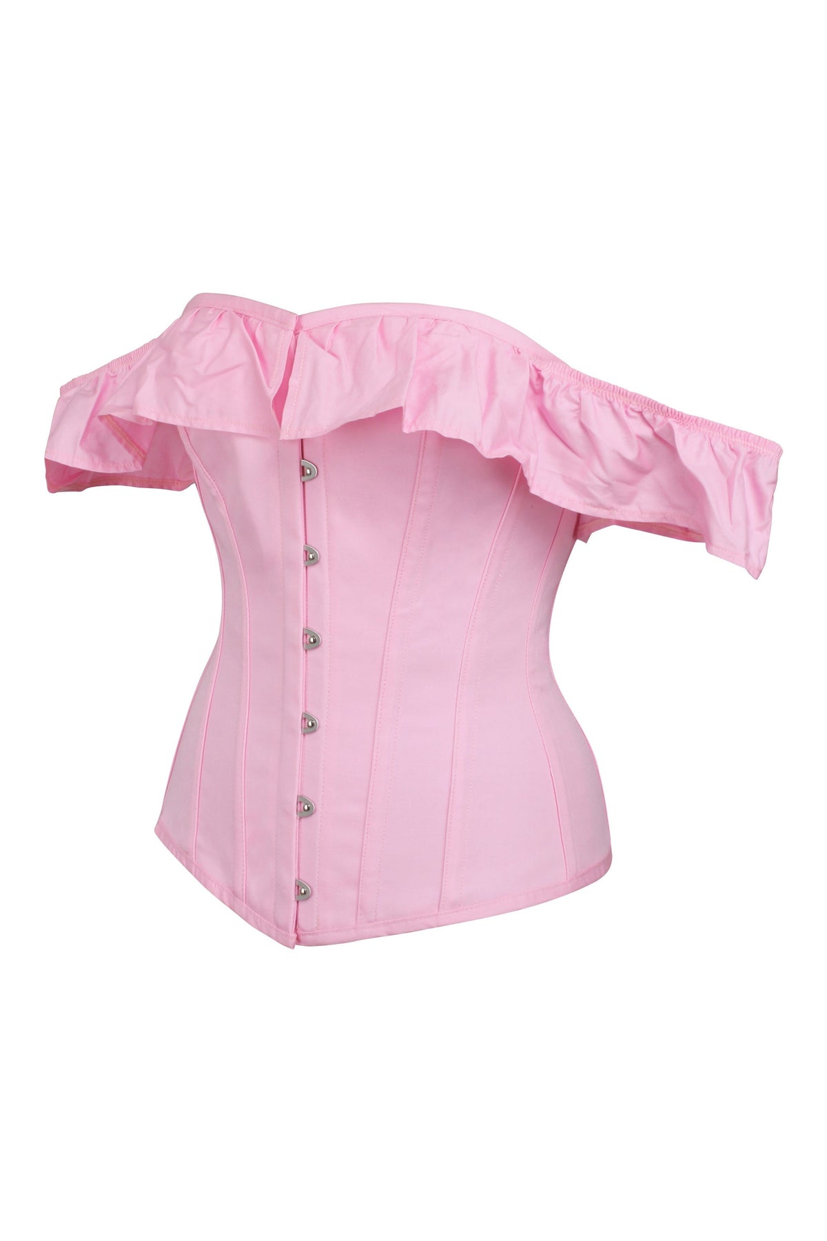 Pink Satin Vintage Inspired Straight Line Overbust With Off The Shoulder Collar