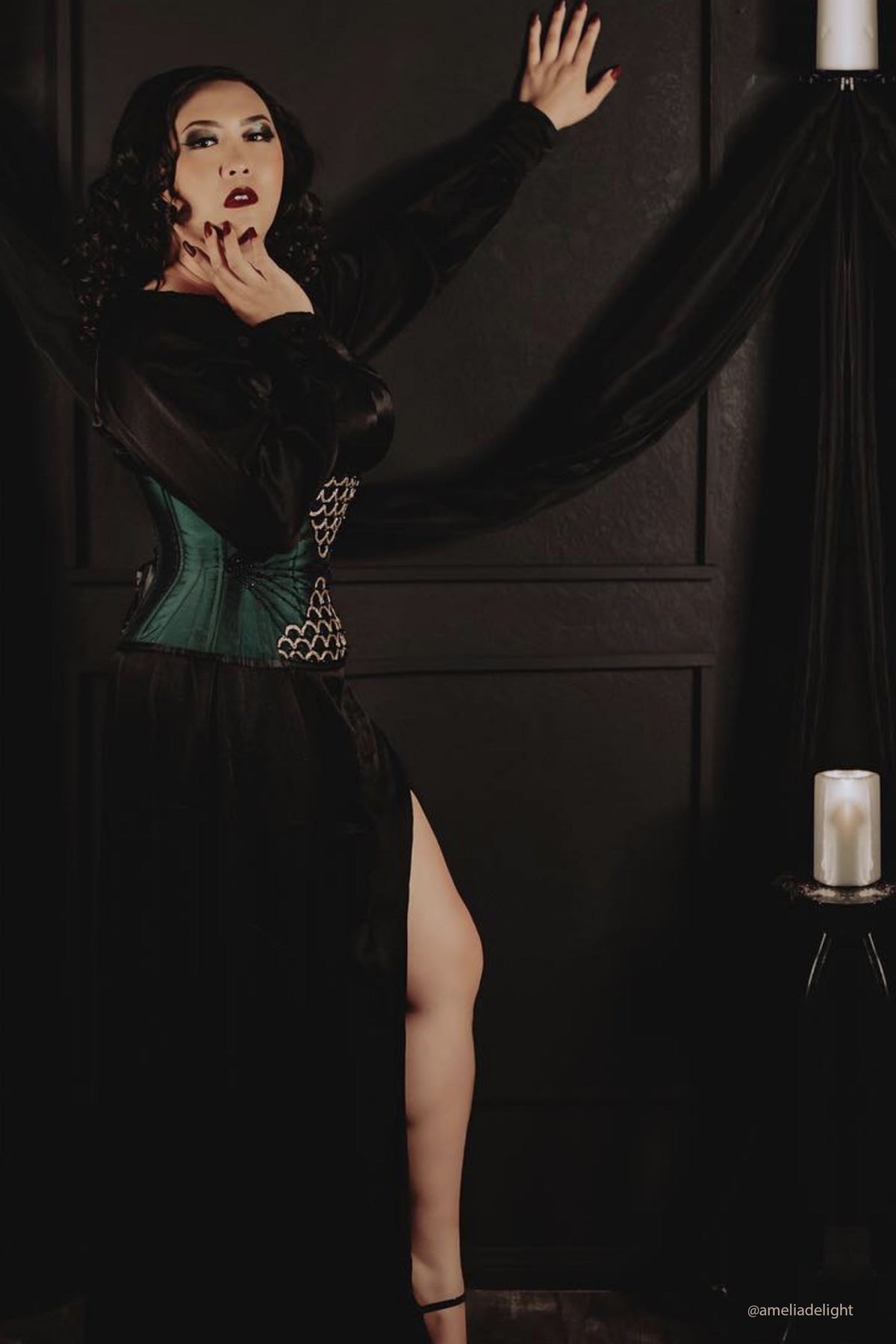 Embellished Couture Underbust Corset Waspie In Green