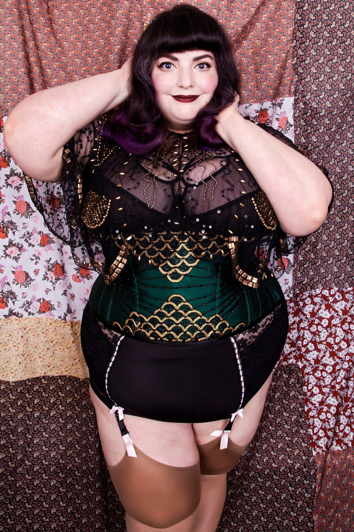 Embellished Couture Underbust Corset Waspie In Green