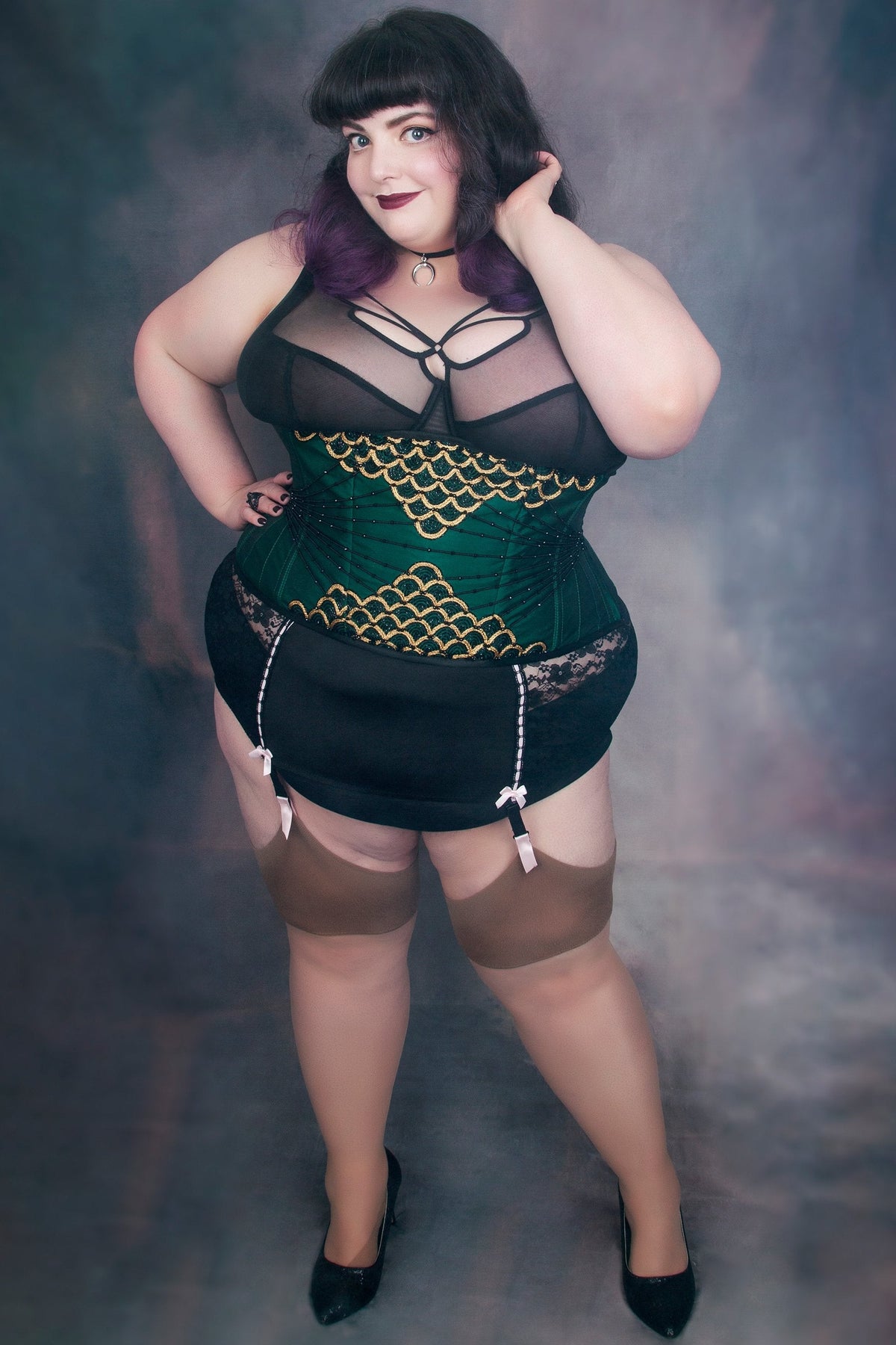Embellished Couture Underbust Corset Waspie In Green