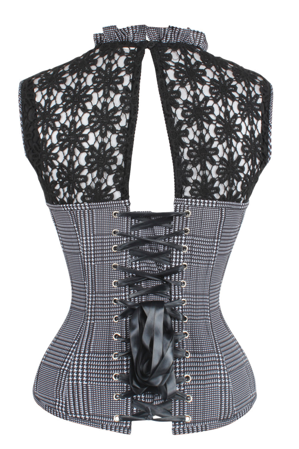 Houndstooth And Crochet Corset Top