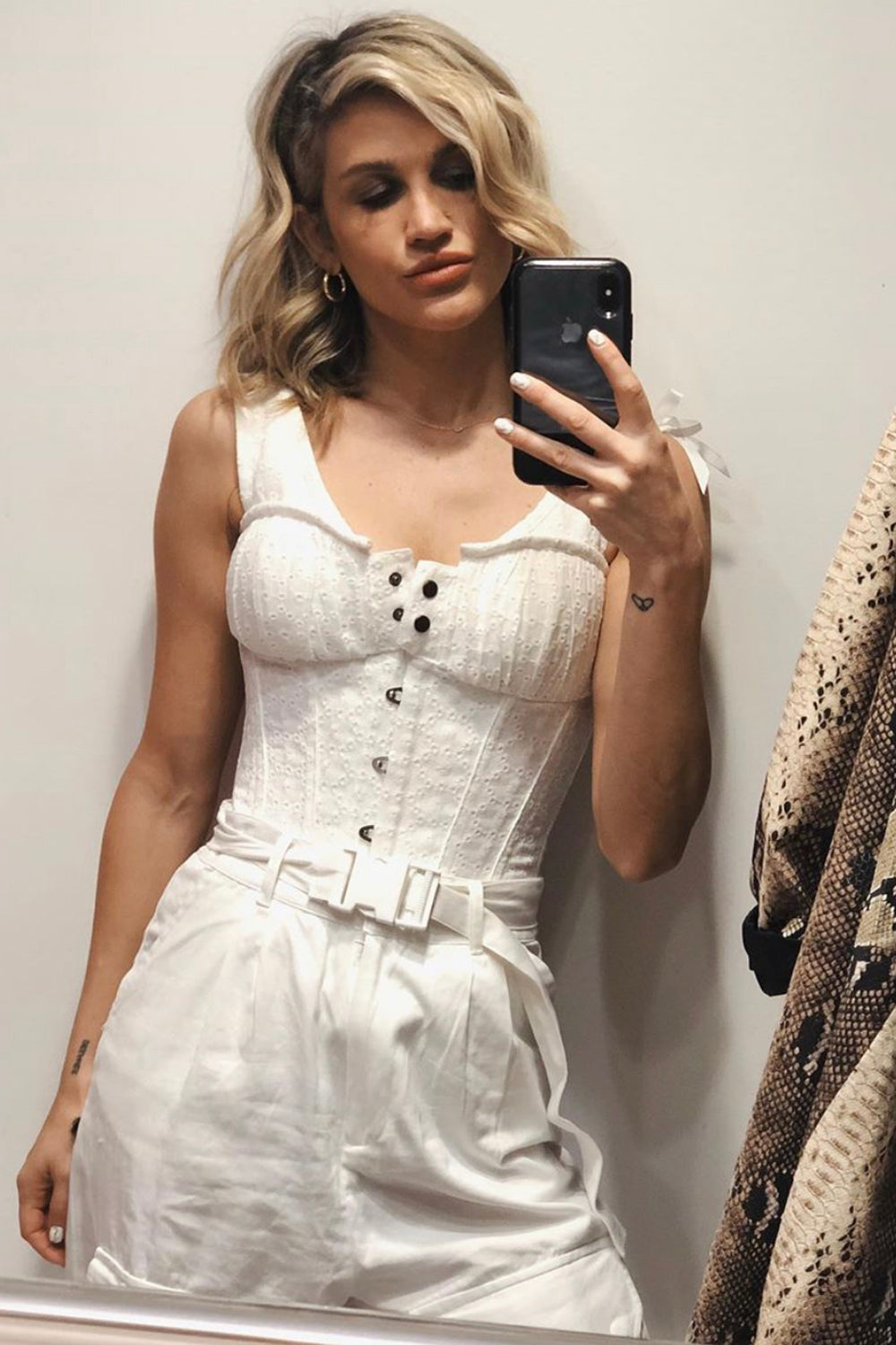 White Cotton Embroidery Anglaise Overbust With Gathered Bust