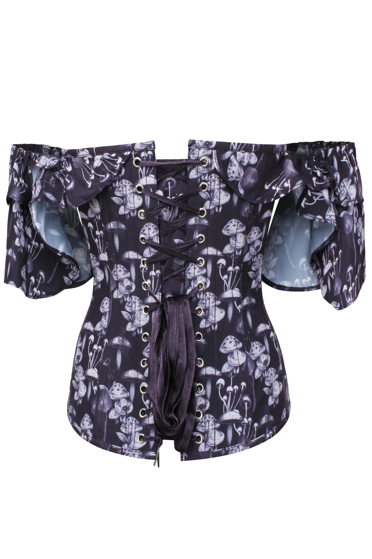 Wild Mushroom Corset Top With Frill Sleeve