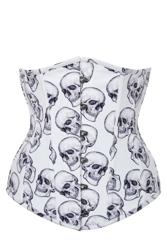 White And Grey Skull Gothic Longline Underbust Corset