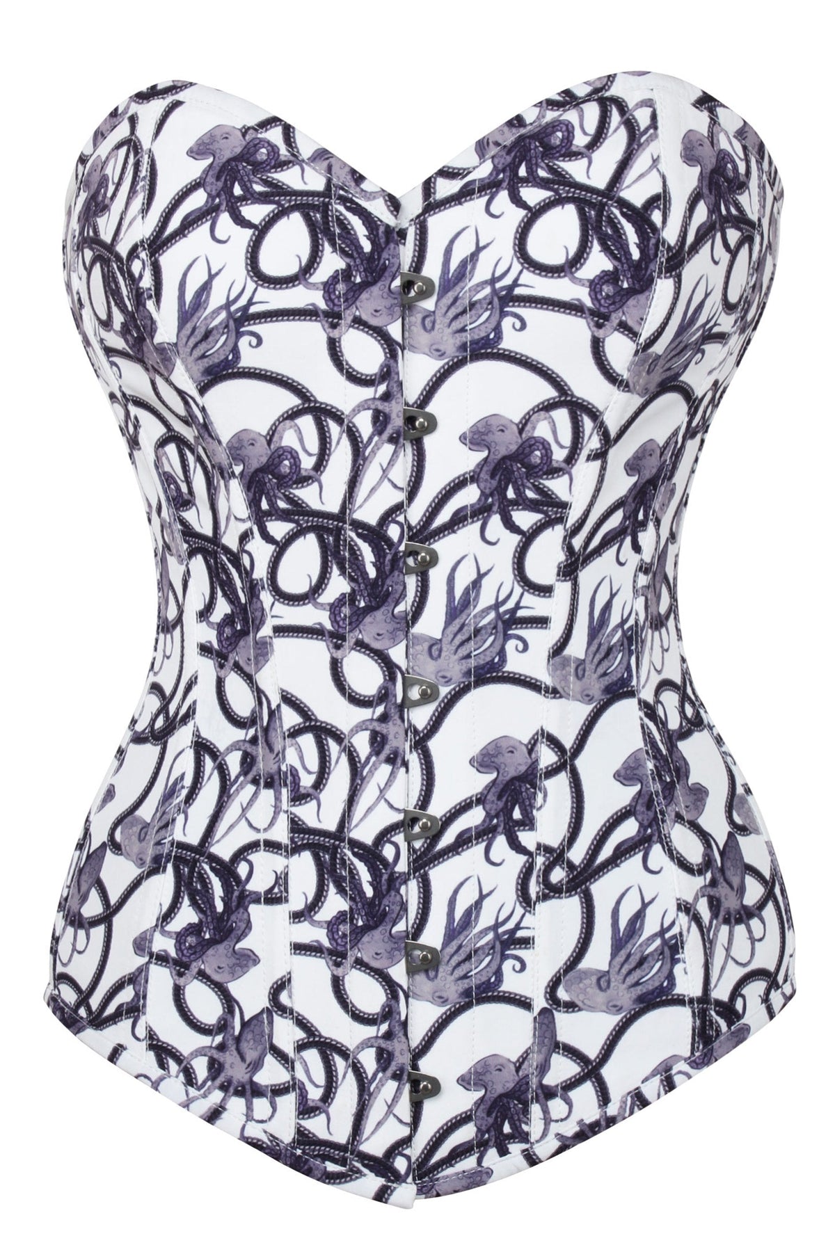 Charcoal Ink Octopus Print Longline Overbust Corset