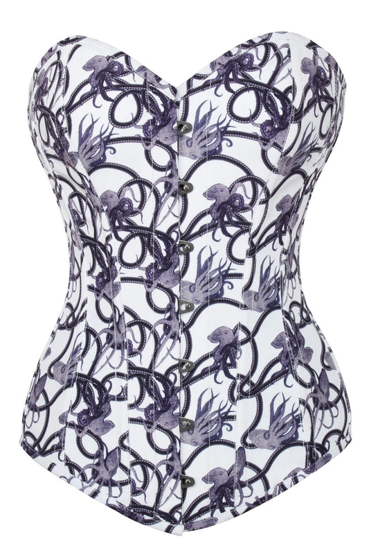 Charcoal Ink Octopus Print Longline Overbust Corset