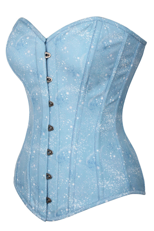 Baby Blue Astronomy Print Longline Overbust Corset