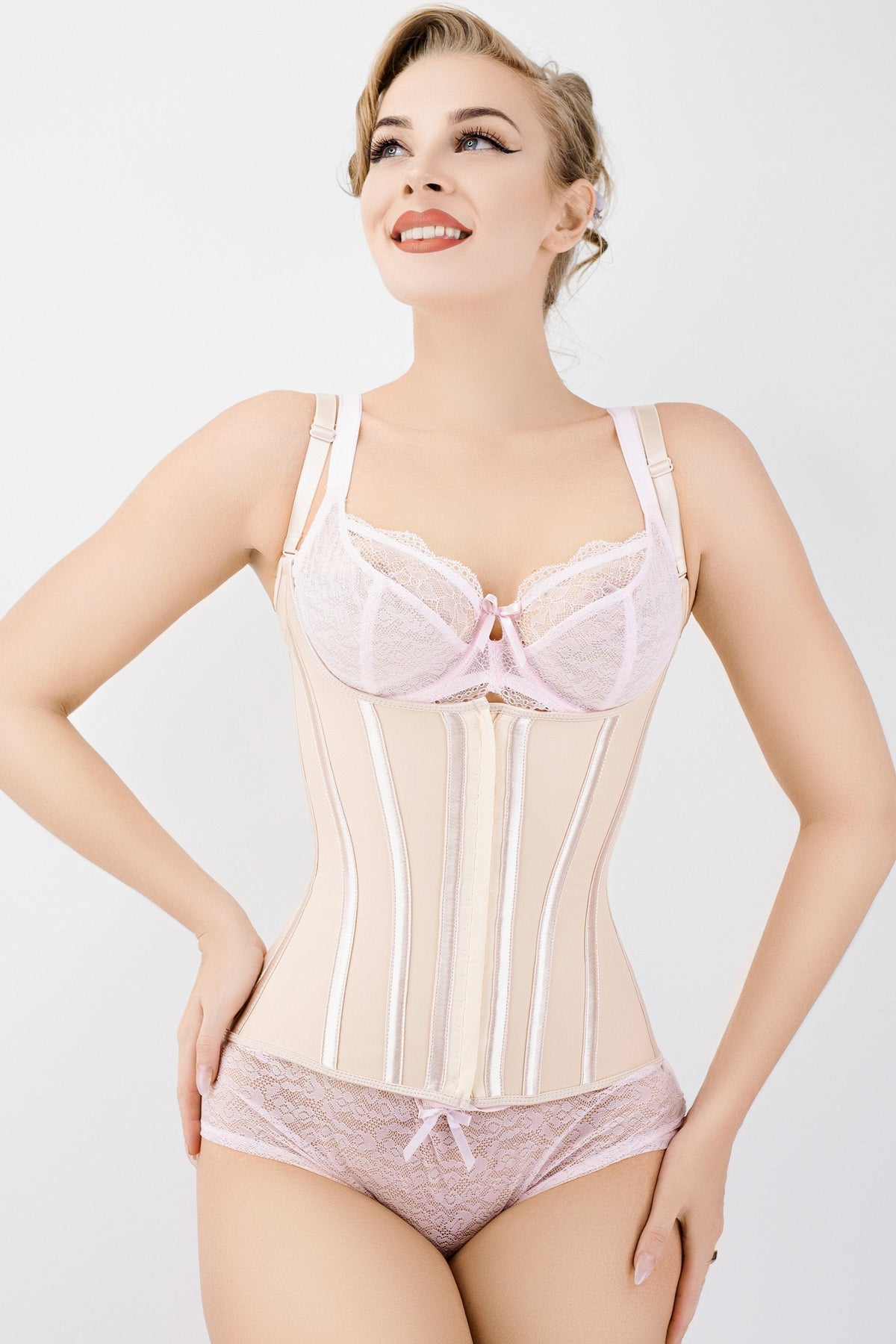 Corset Story Beige Latex Underbust Corset With Adjustable Bra Straps