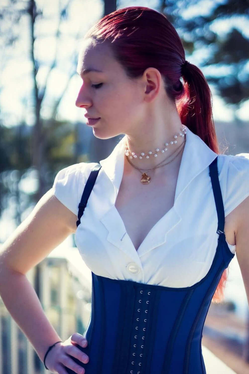 Corset Story Navy Latex Underbust Corset With Adjustable Bra Straps