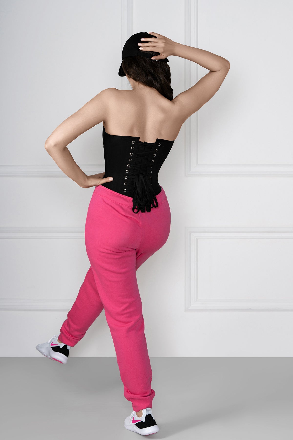 Black Cotton Twill Classic Overbust Waist Trainer With Hip Gores