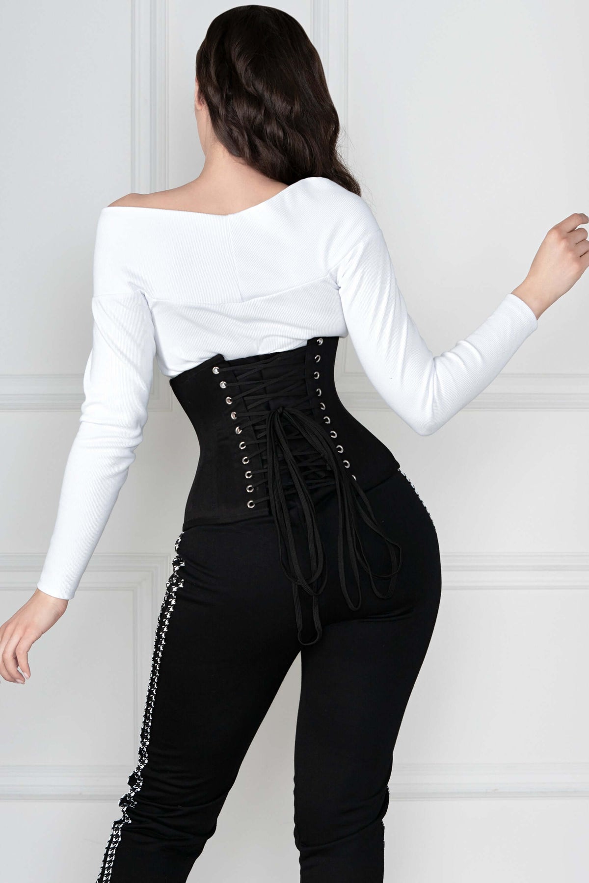 Black Cotton Twill Classic Underbust Waist Trainer With Hip Gores