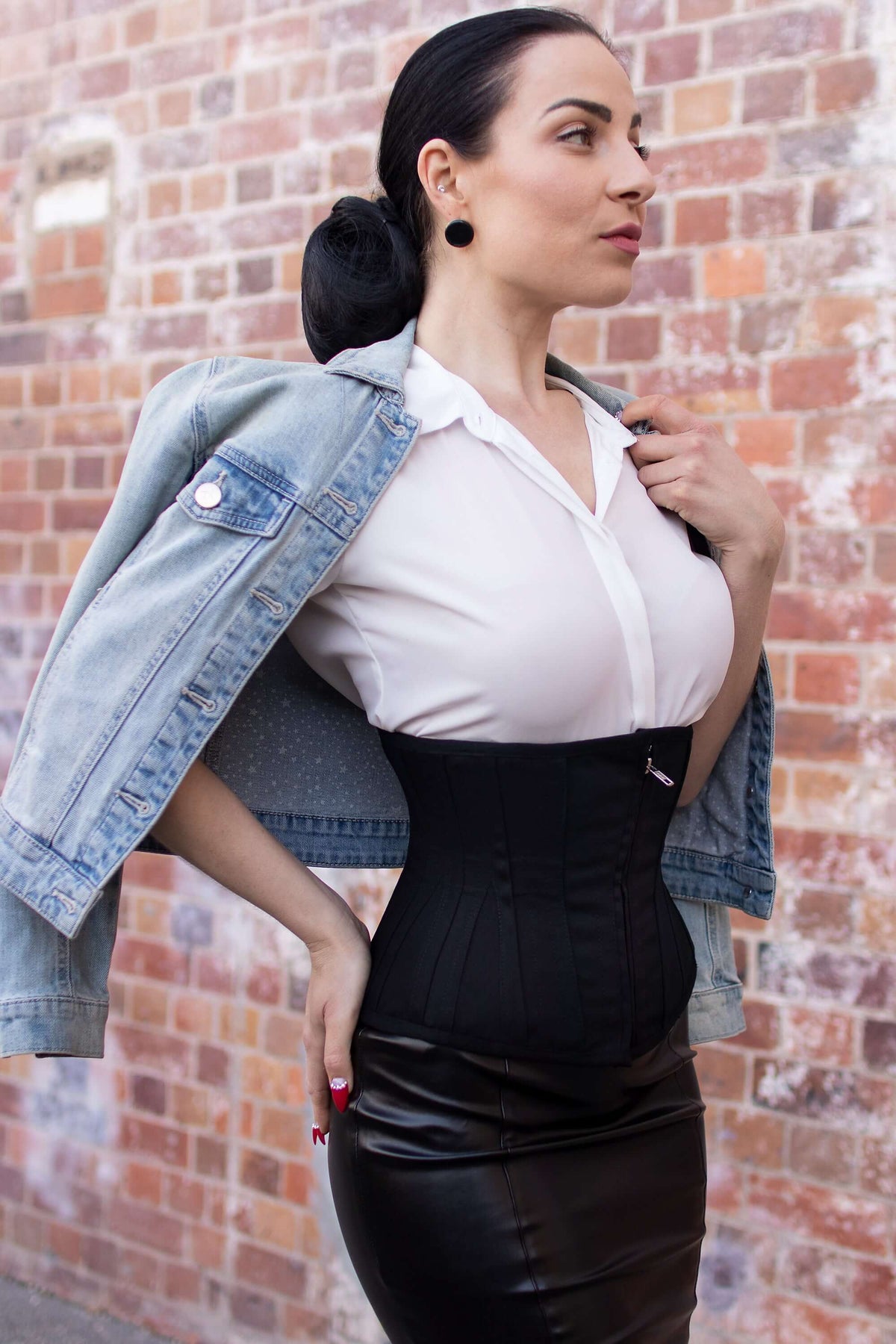 Cotton Black Waist Training Corset With Zip