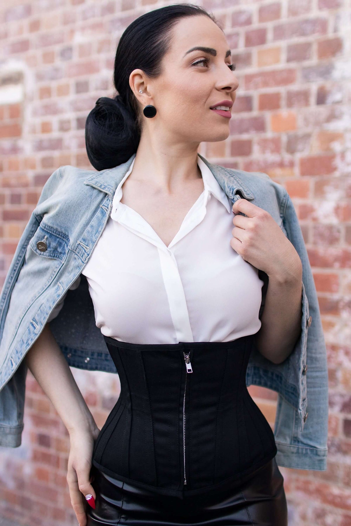 Cotton Black Waist Training Corset With Zip