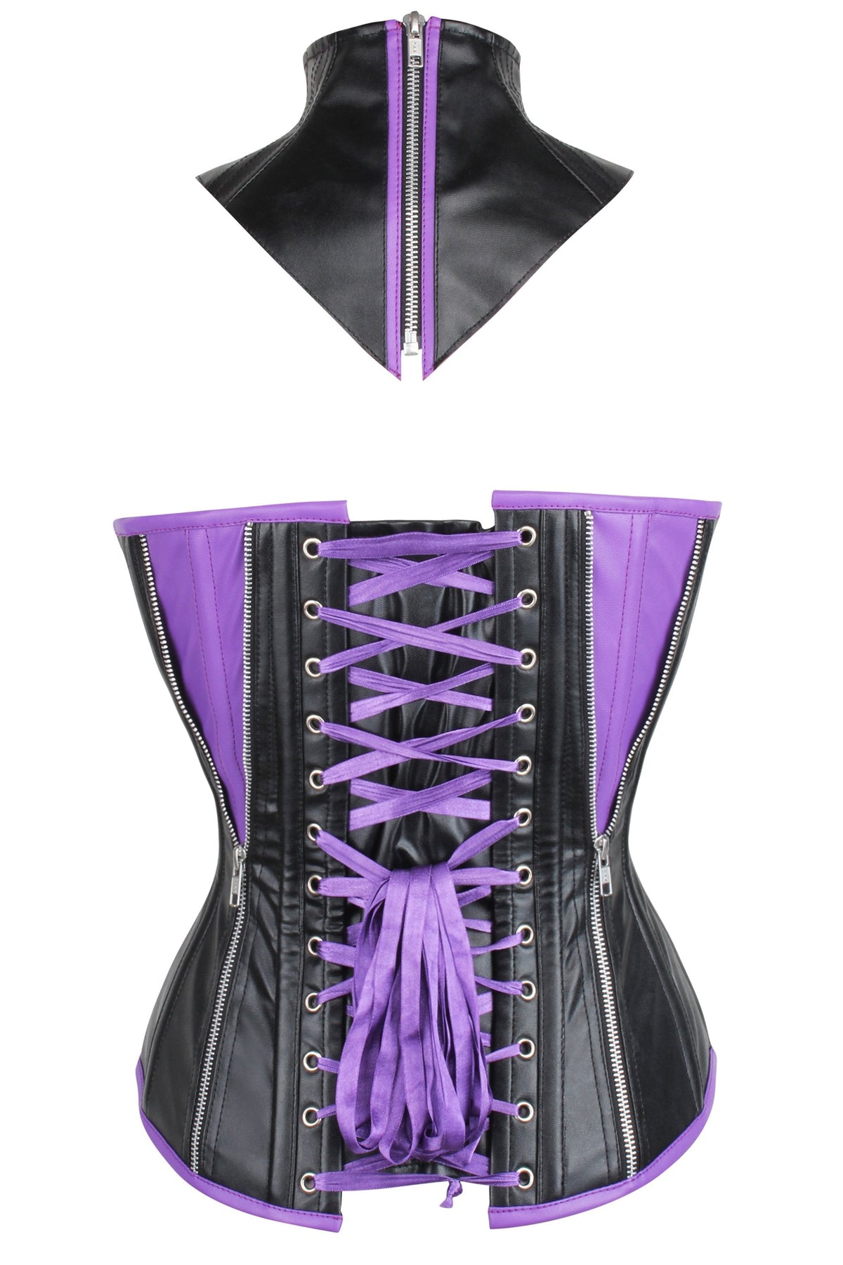 PVC Purple & Black Zipped Corset With Choker