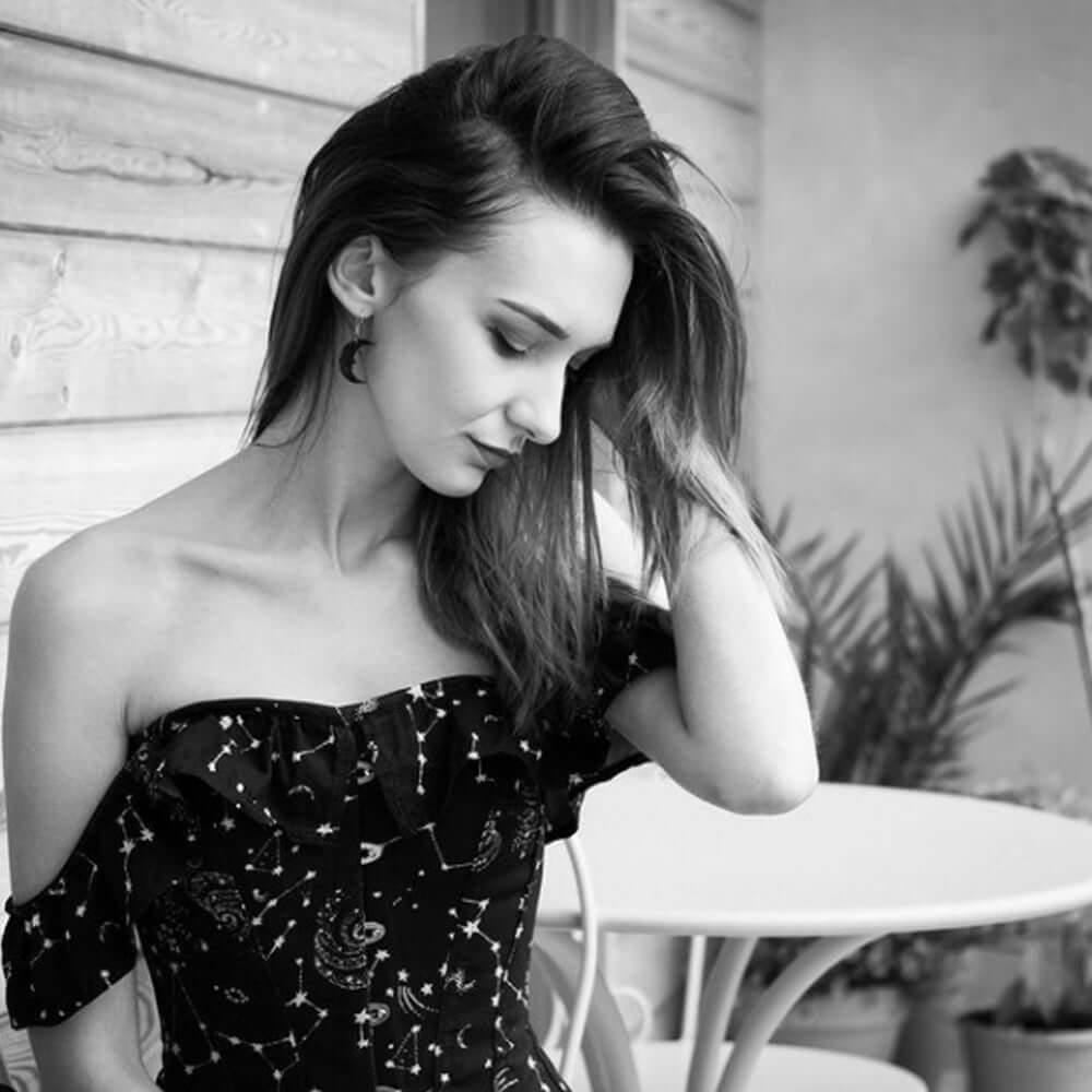 Cotton Astronomy Print Sleeved Corset Top