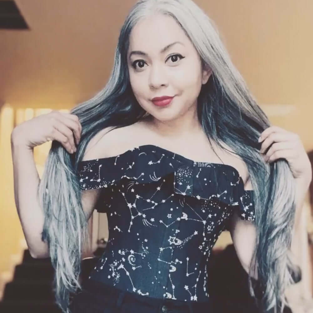 Cotton Astronomy Print Sleeved Corset Top
