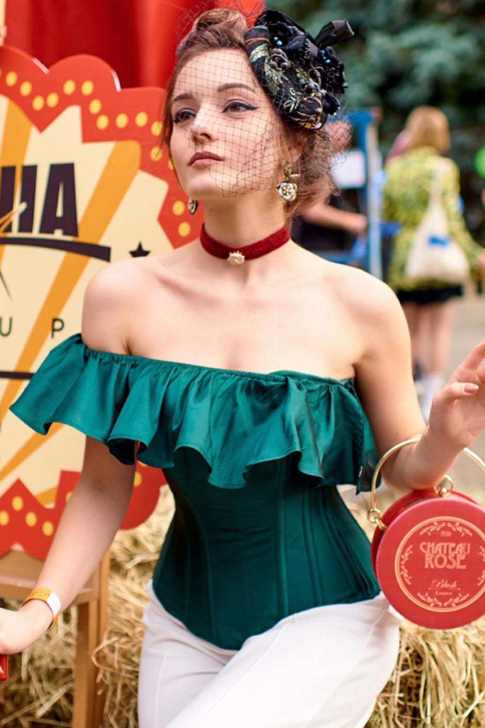 Off The Shoulder Emerald Green Corset Top