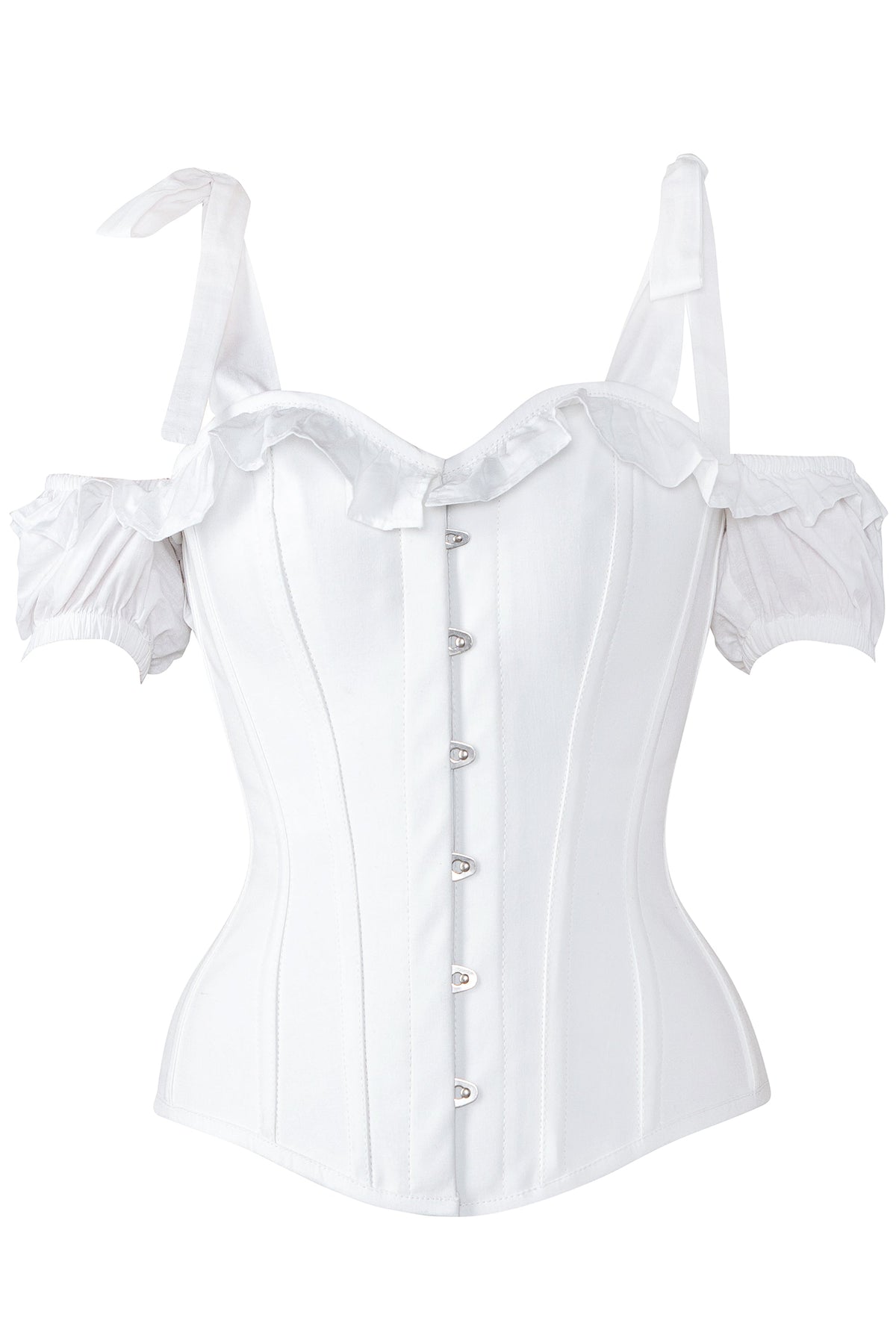 White Cotton Overbust With Sleeves And Shoulder Straps