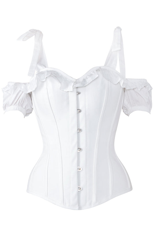 White Cotton Overbust With Sleeves And Shoulder Straps
