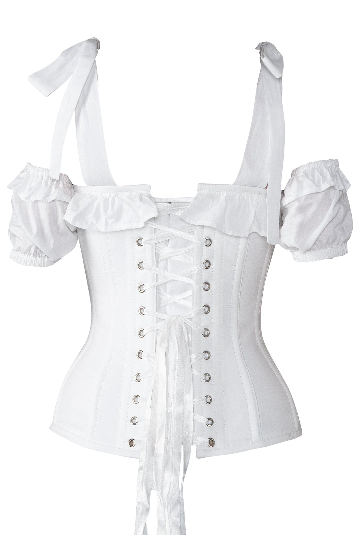 White Cotton Overbust With Sleeves And Shoulder Straps