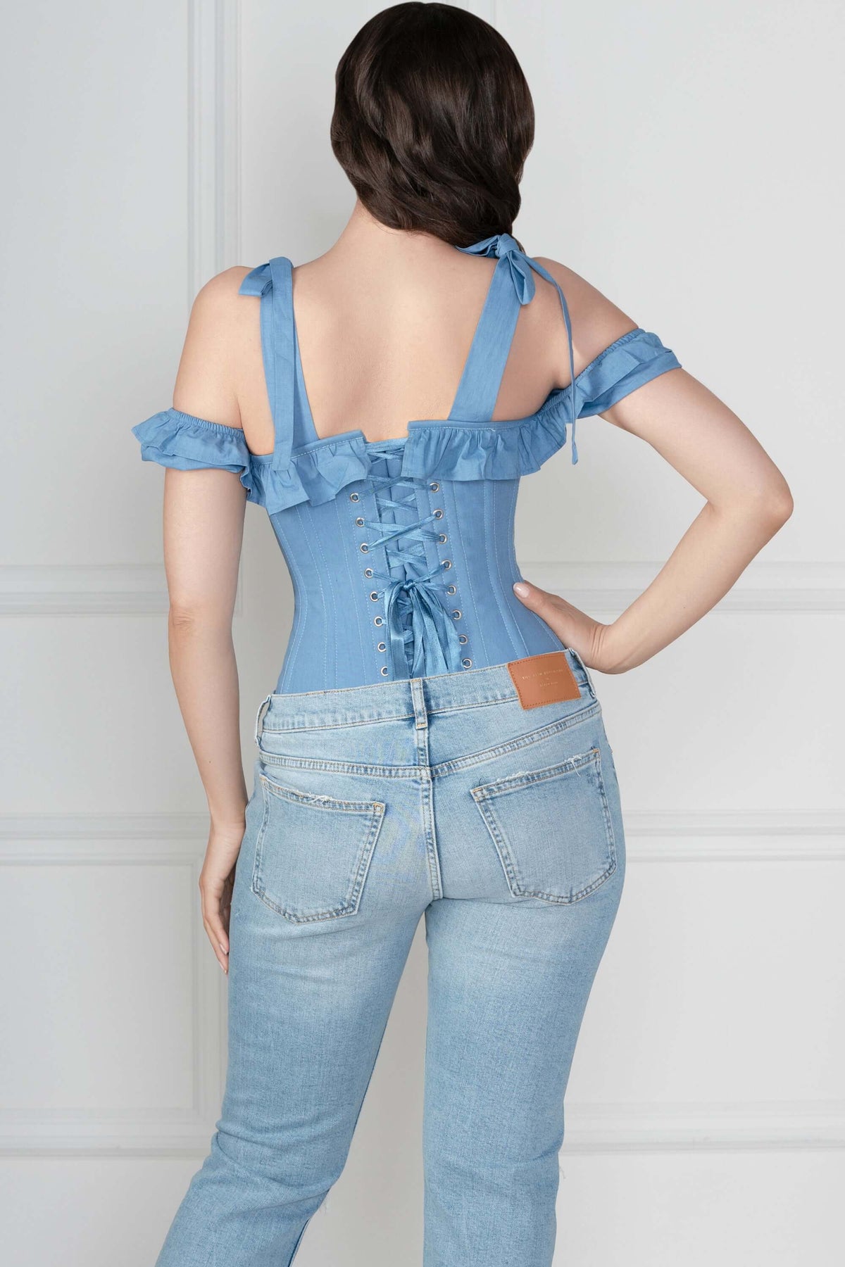 Cornflower Blue Cotton Overbust With Sleeves And Shoulder Straps