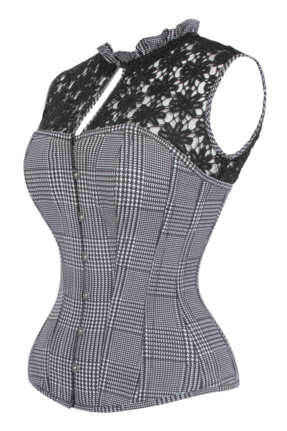 Houndstooth And Crochet Corset Top