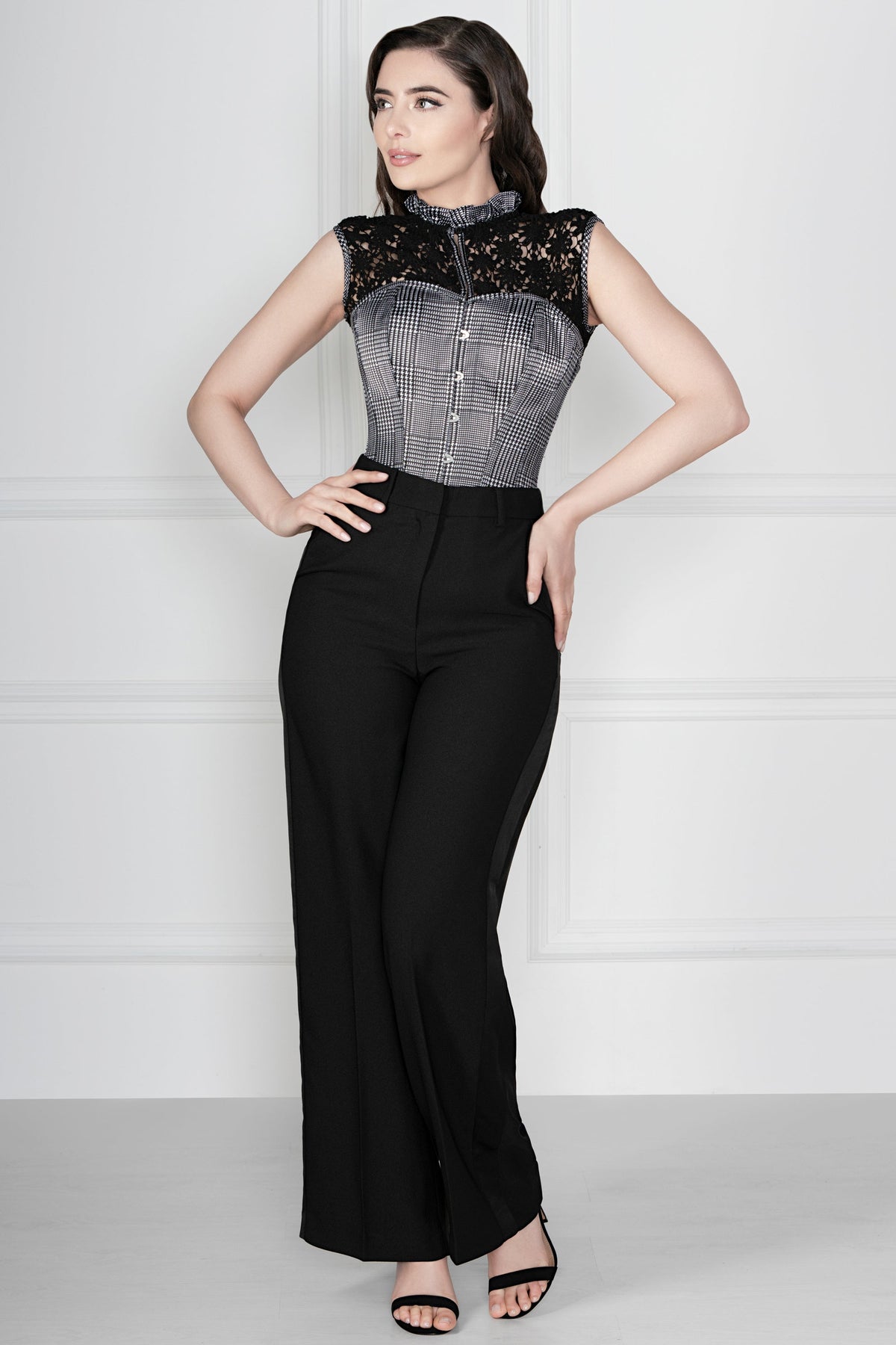 Houndstooth And Crochet Corset Top
