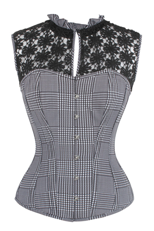 Houndstooth And Crochet Corset Top