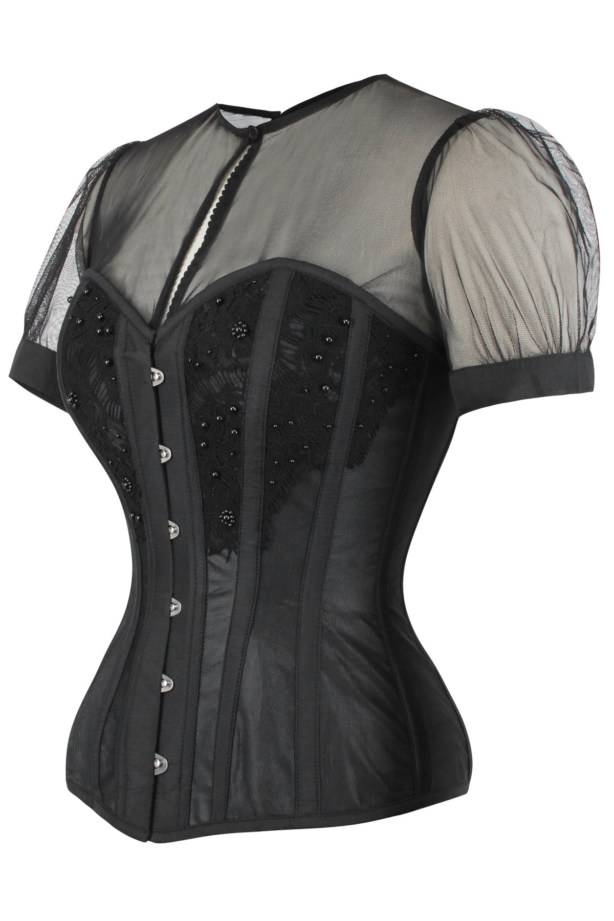 Instant Shape Black Mesh Corset With Semi-Sheer Sleeves