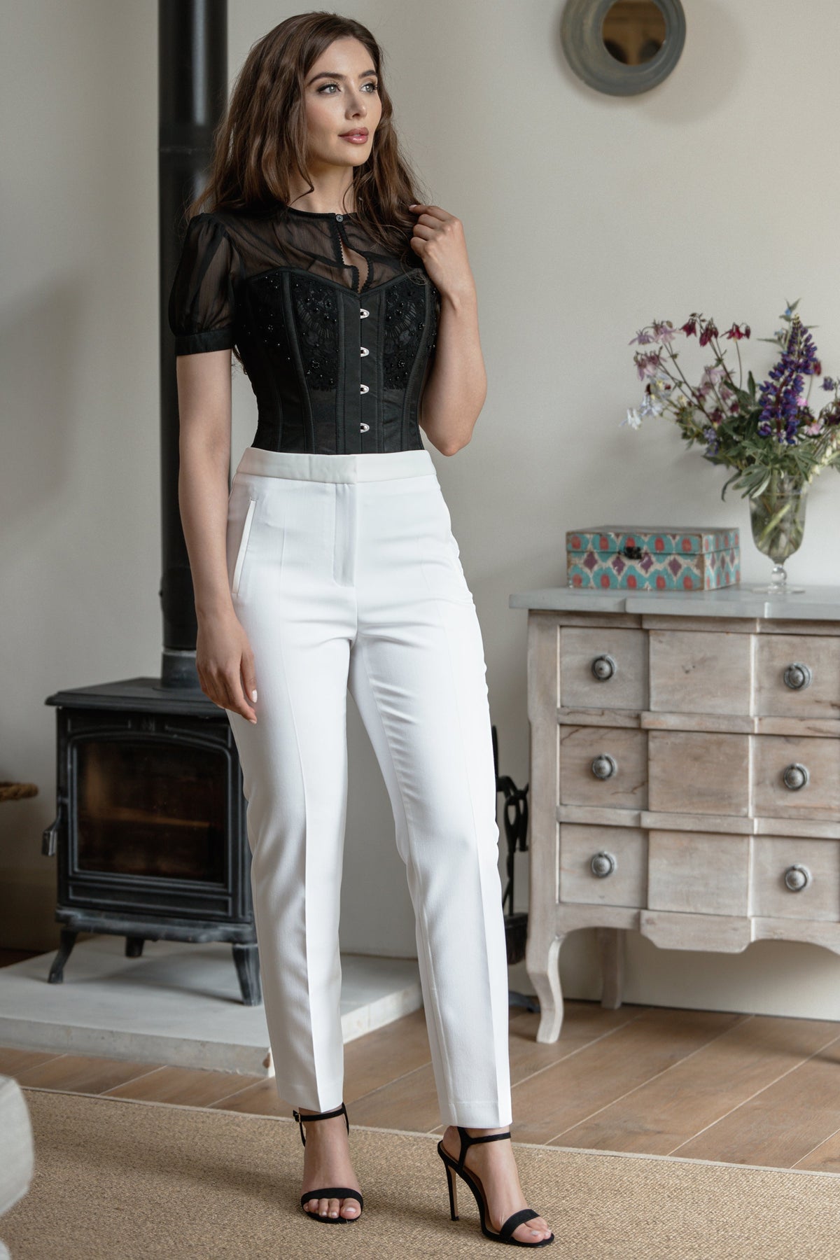 Instant Shape Black Mesh Corset With Semi-Sheer Sleeves