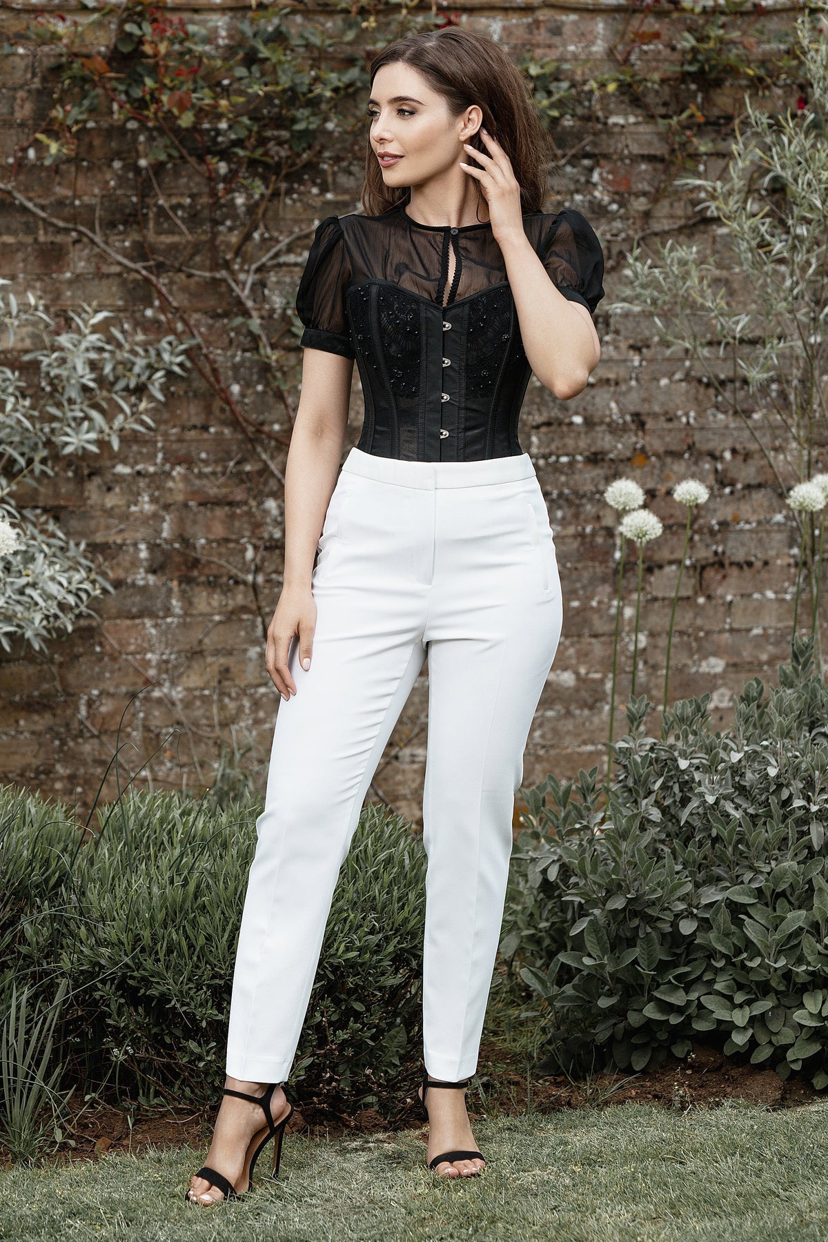 Instant Shape Black Mesh Corset With Semi-Sheer Sleeves