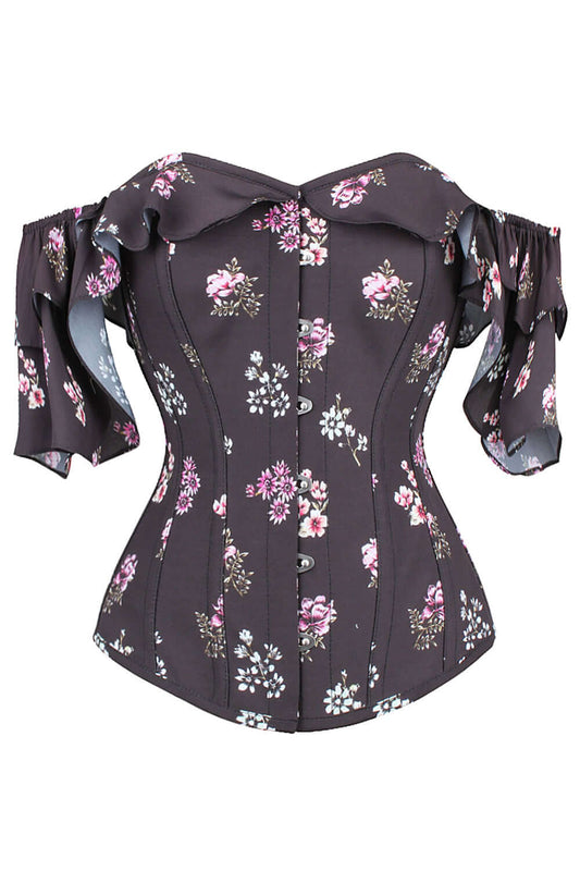 Black Summer Corset Top With Dramatic Sleeve