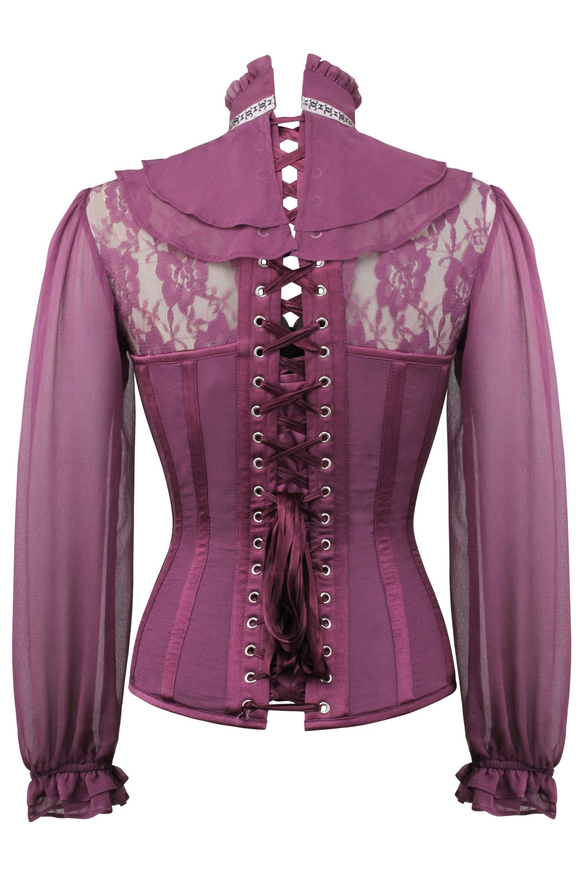 Dark Plum Corset Shirt With Puff Sleeves
