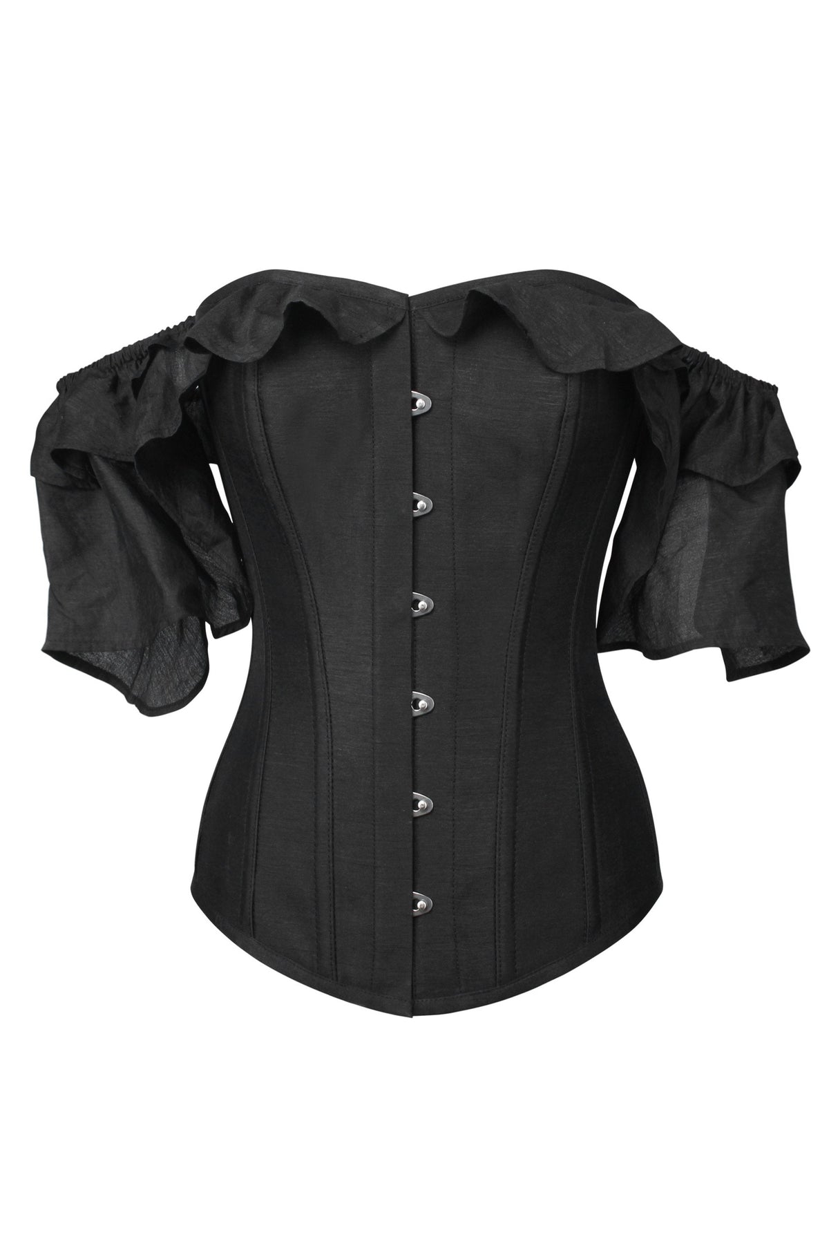 Black Satin Corset Top With Waterfall Sleeves