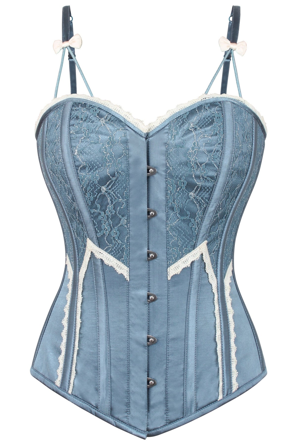 Antique Dusky Blue Satin Overbust Corset
