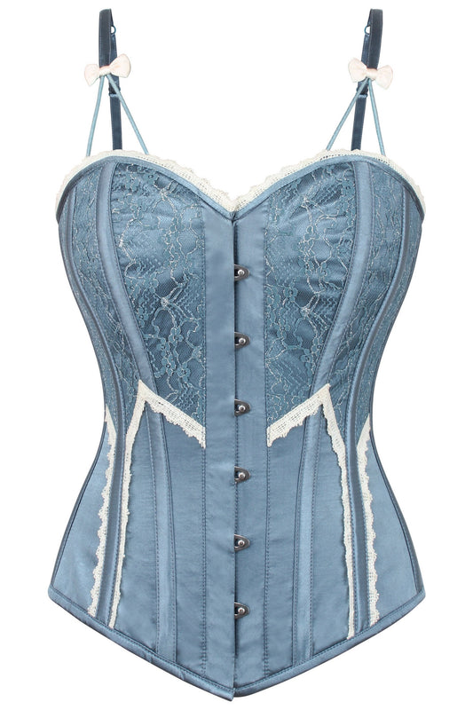 Antique Dusky Blue Satin Overbust Corset