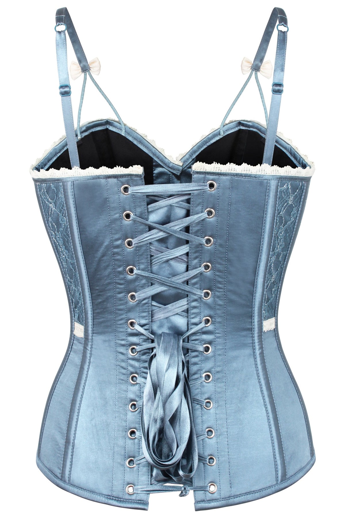 Antique Dusky Blue Satin Overbust Corset