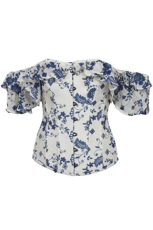 White And Blue Broderie Anglaise Corset Top