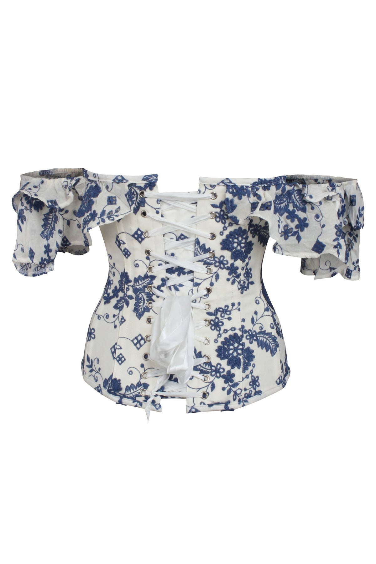 White And Blue Broderie Anglaise Corset Top