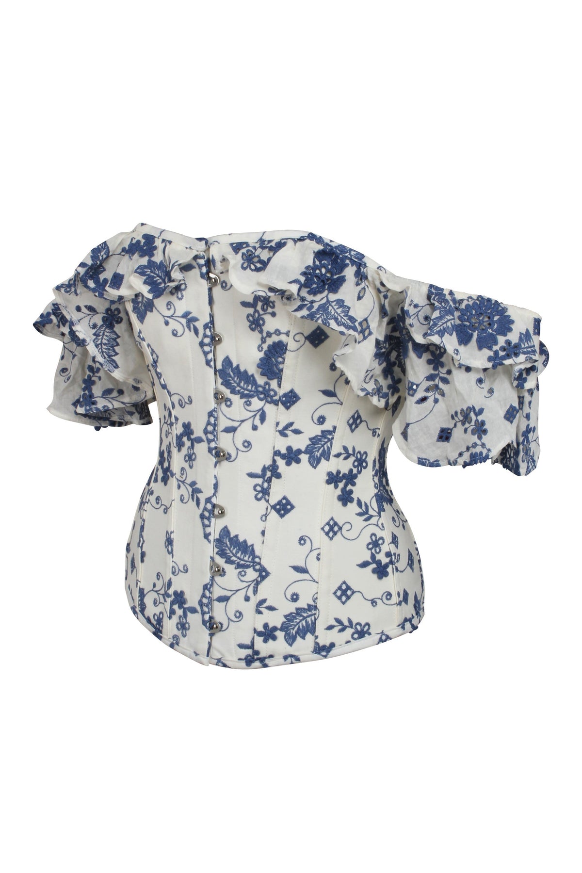 White And Blue Broderie Anglaise Corset Top