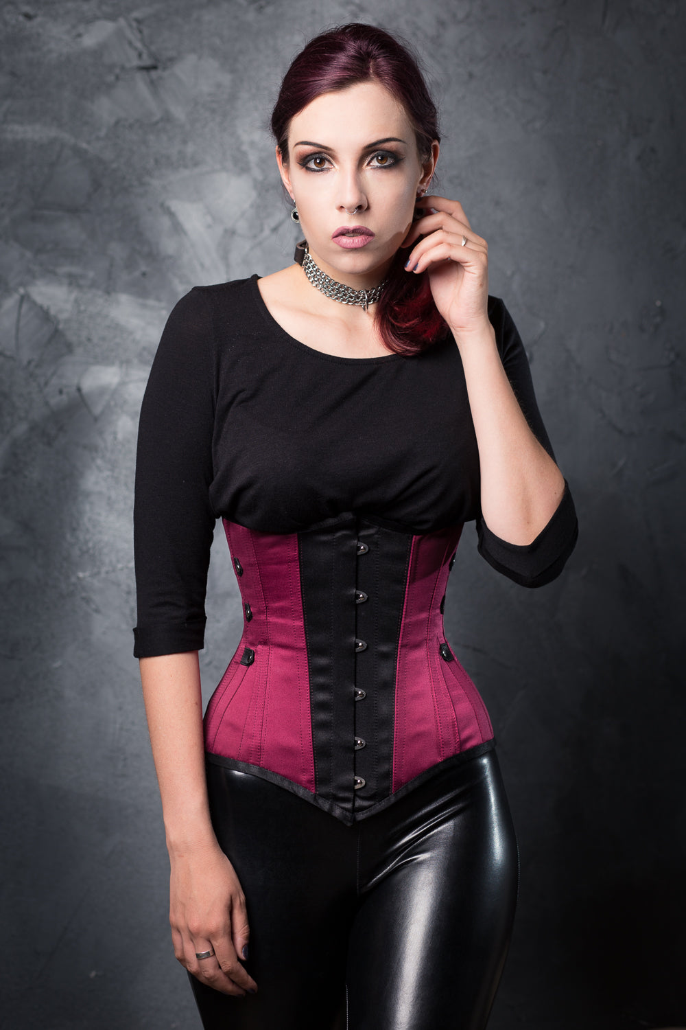 Steampunk Black And Pink Longline Underbust With Side Tabs