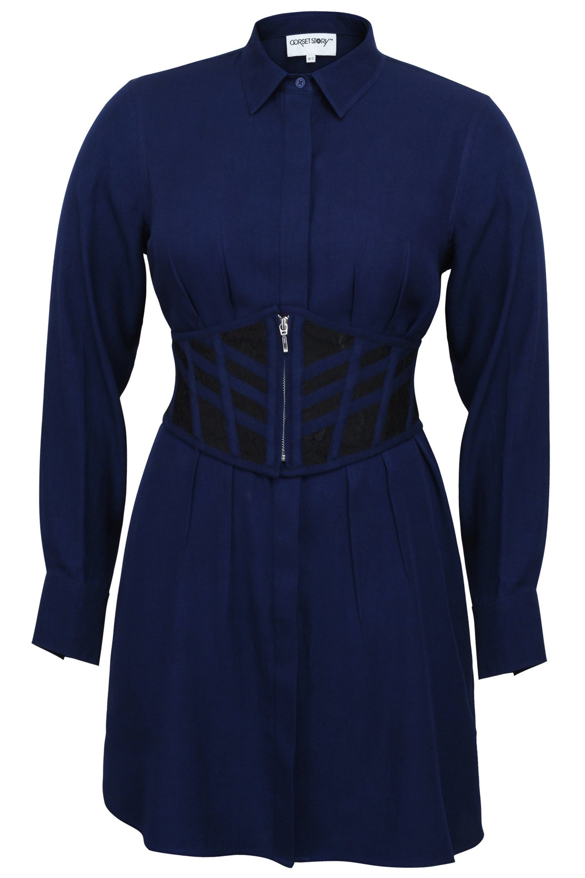 Matilda Beacon Blue Viscose Shirt Dress With Darted Waist