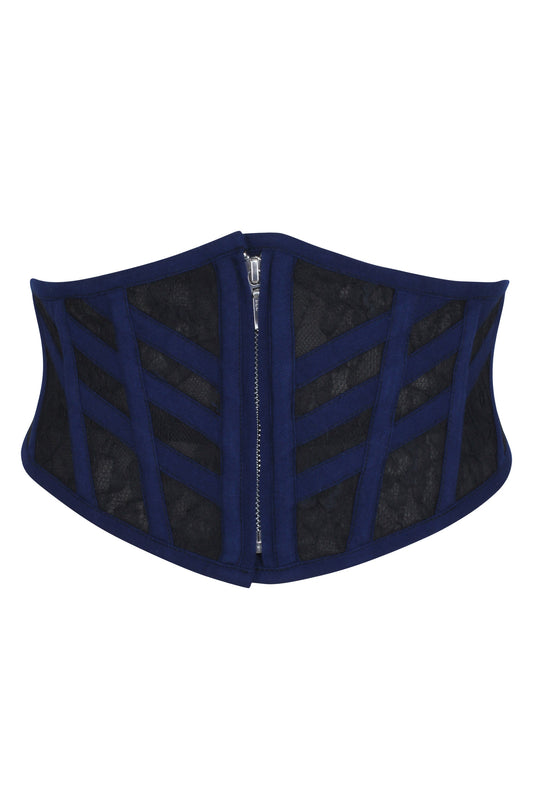 Josie Beacon Blue Viscose And Lace Waspie Belt With Fan Lacing