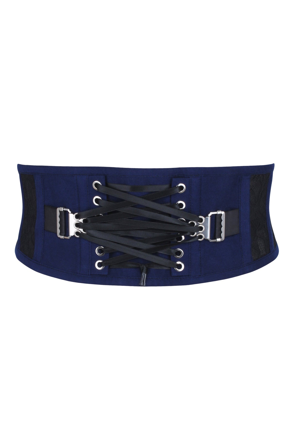 Josie Beacon Blue Viscose And Lace Waspie Belt With Fan Lacing
