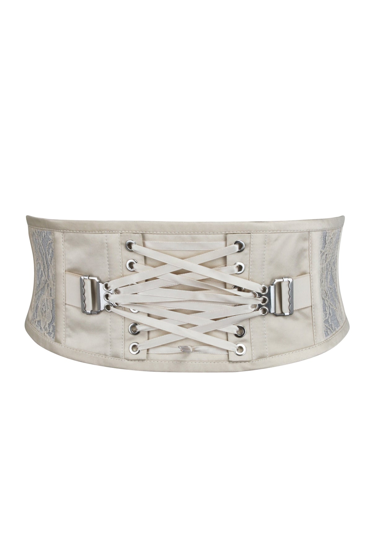 Josie Champage Satin And Lace Waspie Belt With Fan Lacing