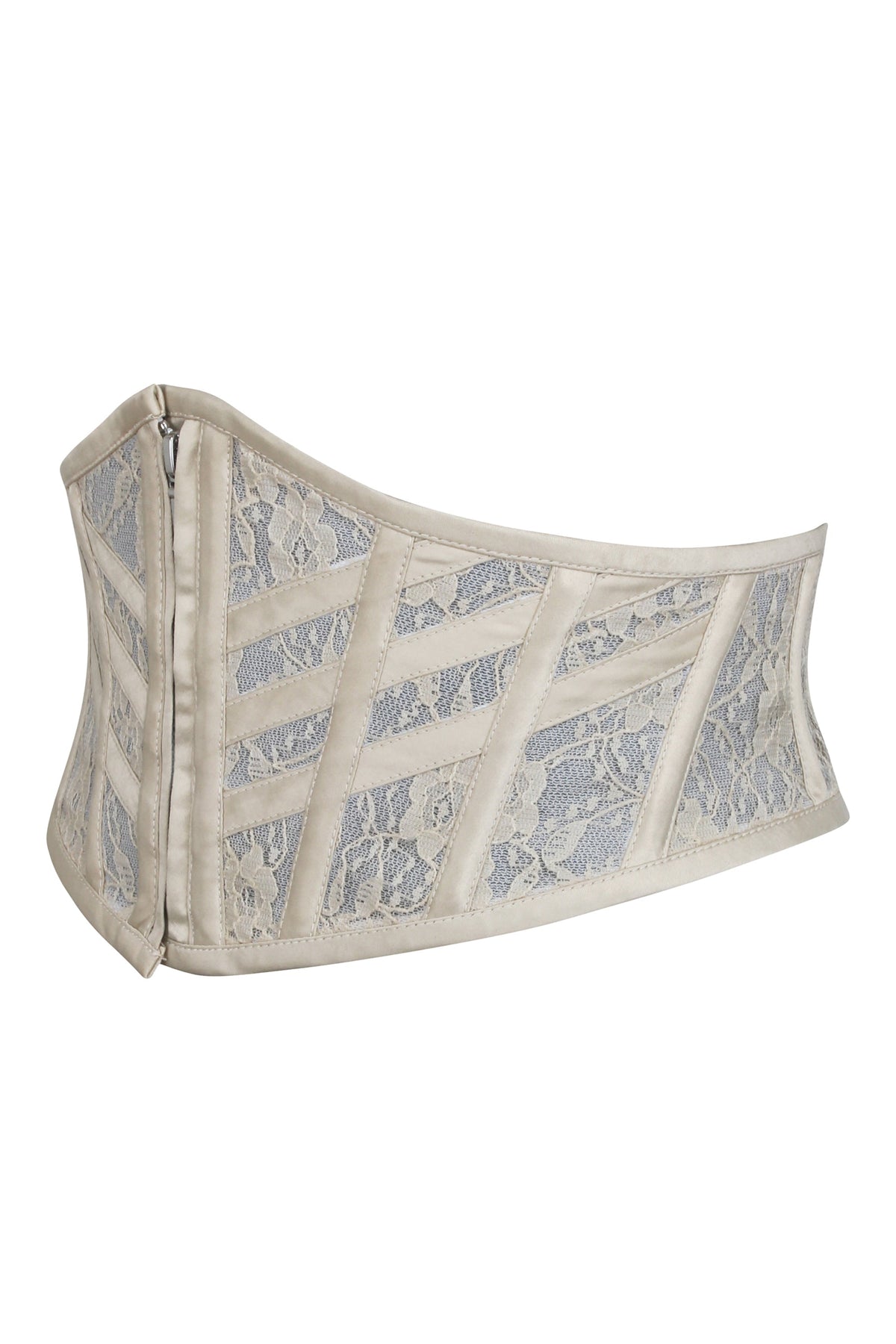 Josie Champage Satin And Lace Waspie Belt With Fan Lacing