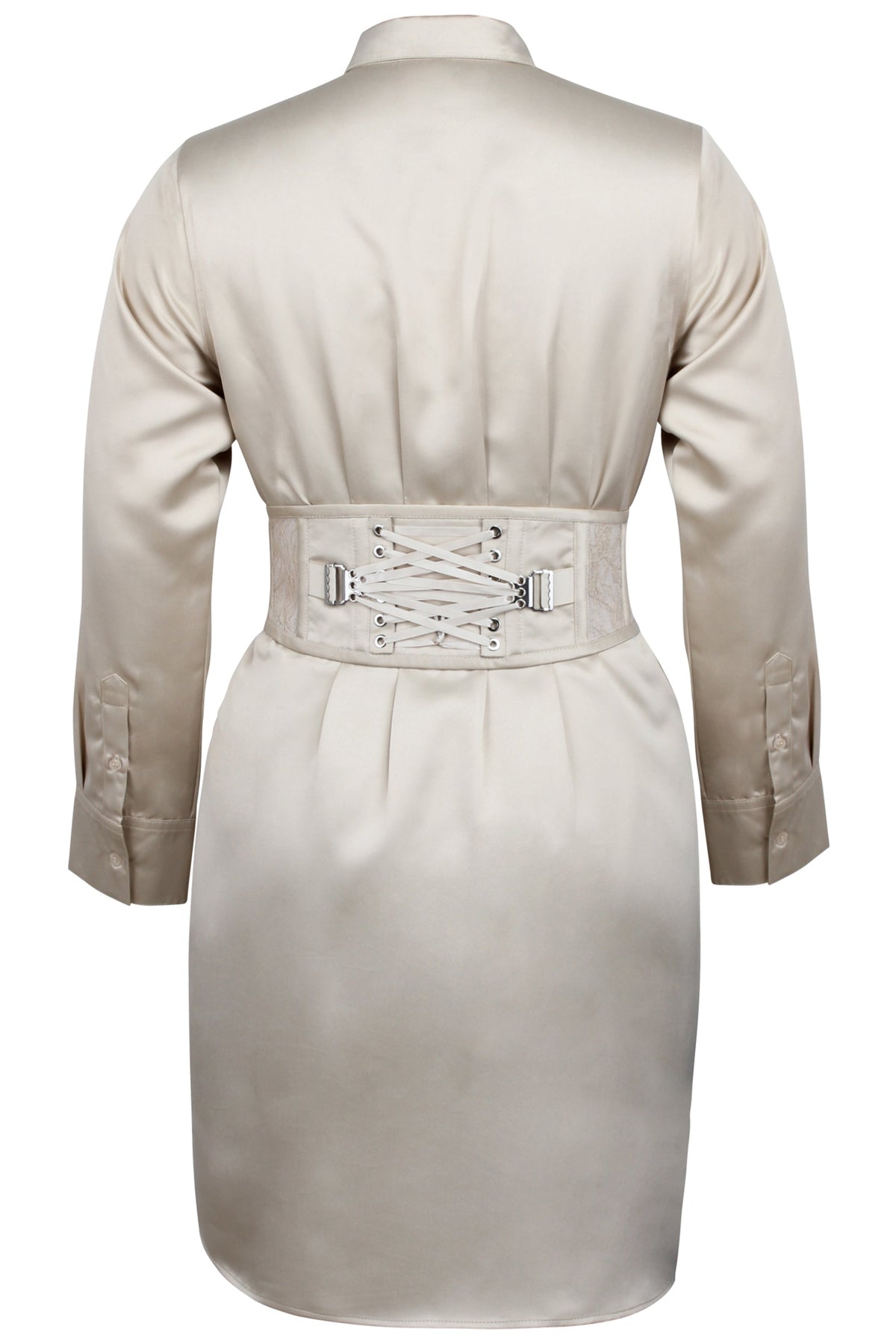 Matilda Champagne Satin Shirt Dress With Darted Waist